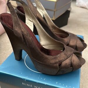 Nine West Brown Bronzed sling back wedges
